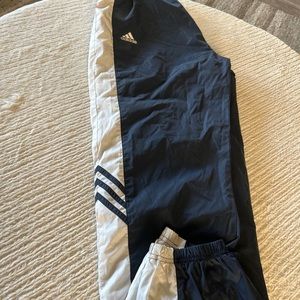 Men’s large Adidas sweatpants, dark blue with white sides. Cuffed n zippered leg